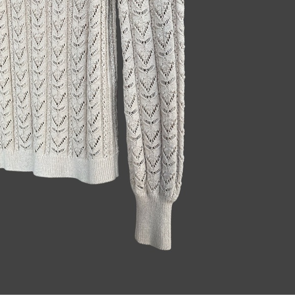 SEZANE Neutral Beige Crochet Cotton Knit Braided Balloon Sleeve Maxen Sweater - Picture 8 of 15